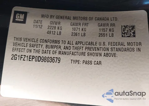 2013 Chevrolet Camaro Zl1 z USA, uszkodzony, nr VIN 2G1FZ1EP0D9803679